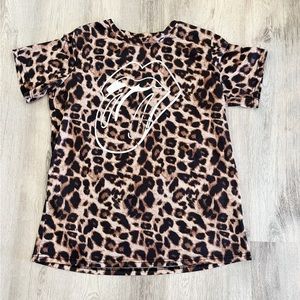Rolling Stone Tongue Graphic T-shirt Leopard Print